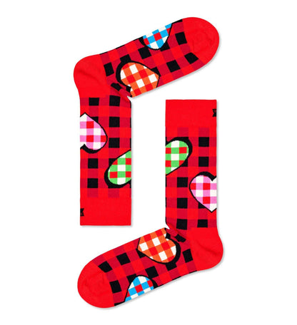 Rödrutiga strumpor med rutiga hjärtan i olika färger från Happy Socks