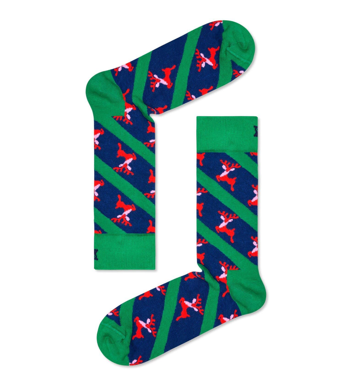 Grön/blårandiga strumpor med renar på från Happy Socks