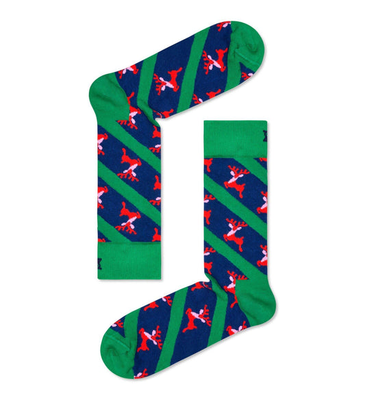 Grön/blårandiga strumpor med renar på från Happy Socks